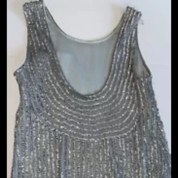 Adrianna Papell Silver Sequined Semi Formal Mini Dress Sleeveless Size 2 - Picture 7 of 10